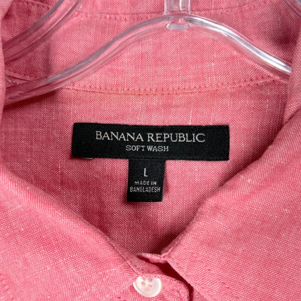 Banana Republic Shirt Mens Large Pink Linen Blend Long Sleeve Dual Pocket Casual